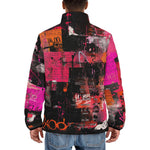 Down-Padded Puffer Jacket Collage of Graffiti in a Pink and Black