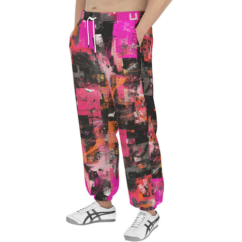 Men's Sweatpants Collage of Graffiti in a Pink and Black
