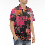 Men's Polo Shirt Collage of Graffiti in a Pink and Black