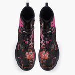 Casual Leather Chunky Boots Collage of Graffiti in a Pink and Black