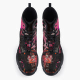 Casual Leather Chunky Boots Collage of Graffiti in a Pink and Black