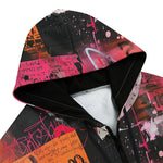 Men's Zip Up Hoodie Collage of Graffiti in a Pink and Black