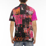Men's Polo Shirt Collage of Graffiti in a Pink and Black