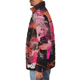 Down-Padded Puffer Jacket Collage of Graffiti in a Pink and Black