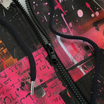 Men's Zip Up Hoodie Collage of Graffiti in a Pink and Black