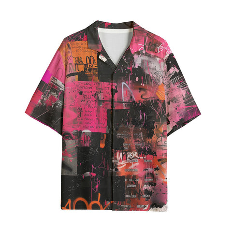 Hawaiian Shirt Collage of Graffiti in a Pink and Black