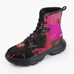 Casual Leather Chunky Boots Collage of Graffiti in a Pink and Black