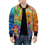 Bomber Jacket Sparkling Gemstones with Flowers