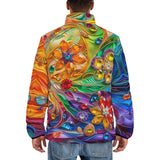 Down-Padded Puffer Jacket Sparkling Gemstones with Flowers
