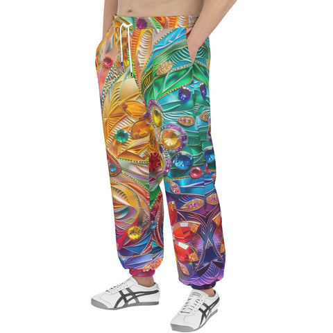 Men's Sweatpants Sparkling Gemstones with Flowers