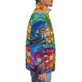 Down-Padded Puffer Jacket Sparkling Gemstones with Flowers