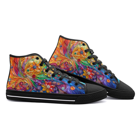 High-Top Canvas Shoes Sparkling Gemstones with Flowers