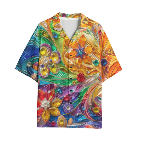 Hawaiian Shirt Sparkling Gemstones with Flowers