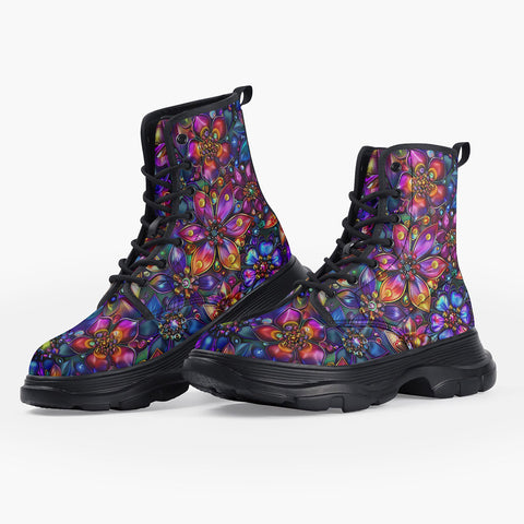 Casual Leather Chunky Boots Kaleidoscope of Vibrant Colors