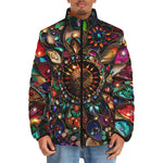 Down-Padded Puffer Jacket Colorful Mandala Jewels Art