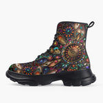 Casual Leather Chunky Boots Colorful Mandala Jewels Art