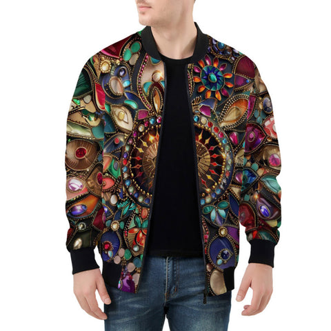 Bomber Jacket Colorful Mandala Jewels Art