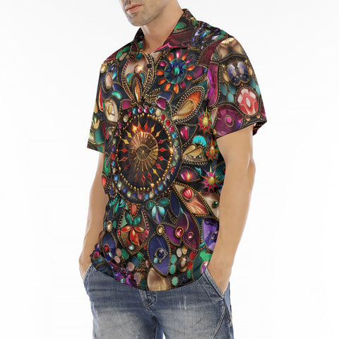 Men's Polo Shirt Colorful Mandala Jewels Art