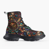 Casual Leather Chunky Boots Colorful Mandala Jewels Art