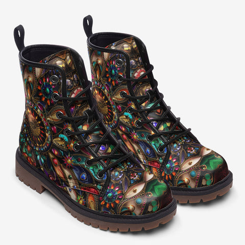 Leather Boots Colorful Mandala Jewels Art