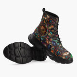 Casual Leather Chunky Boots Colorful Mandala Jewels Art