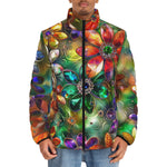 Down-Padded Puffer Jacket Vibrant Colors Crystal Flowers