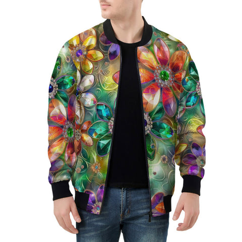 Bomber Jacket Vibrant Colors Crystal Flowers