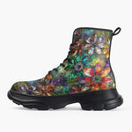 Casual Leather Chunky Boots Vibrant Colors Crystal Flowers