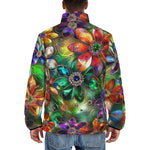 Down-Padded Puffer Jacket Vibrant Colors Crystal Flowers