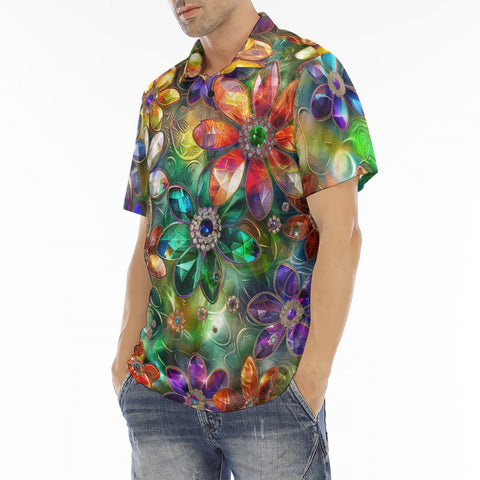 Men's Polo Shirt Vibrant Colors Crystal Flowers