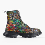 Casual Leather Chunky Boots Vibrant Colors Crystal Flowers