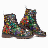 Leather Boots Vibrant Colors Crystal Flowers