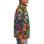 Down-Padded Puffer Jacket Vibrant Colors Crystal Flowers