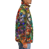 Down-Padded Puffer Jacket Vibrant Colors Crystal Flowers