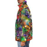 Down-Padded Puffer Jacket Vibrant Colors Crystal Flowers