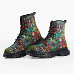 Casual Leather Chunky Boots Vibrant Colors Crystal Flowers