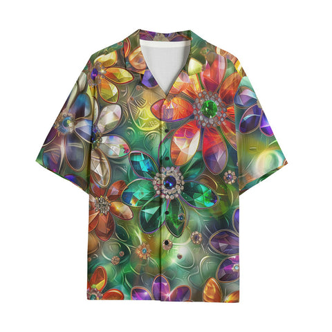 Hawaiian Shirt Vibrant Colors Crystal Flowers