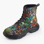 Casual Leather Chunky Boots Vibrant Colors Crystal Flowers