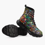 Casual Leather Chunky Boots Vibrant Colors Crystal Flowers