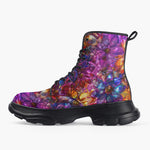 Casual Leather Chunky Boots Vibrant Pattern of Crystal Flowers