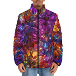 Down-Padded Puffer Jacket Vibrant Pattern of Crystal Flowers