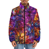 Down-Padded Puffer Jacket Vibrant Pattern of Crystal Flowers