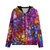 Men's Zip Up Hoodie Vibrant Pattern of Crystal Flowers