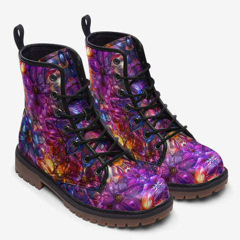 Leather Boots Vibrant Pattern of Crystal Flowers