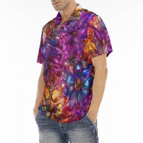 Men's Polo Shirt Vibrant Pattern of Crystal Flowers