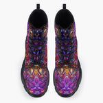 Casual Leather Chunky Boots Vibrant Pattern of Crystal Flowers