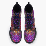 Casual Leather Chunky Boots Vibrant Pattern of Crystal Flowers