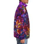 Down-Padded Puffer Jacket Vibrant Pattern of Crystal Flowers