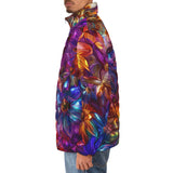 Down-Padded Puffer Jacket Vibrant Pattern of Crystal Flowers