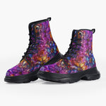 Casual Leather Chunky Boots Vibrant Pattern of Crystal Flowers